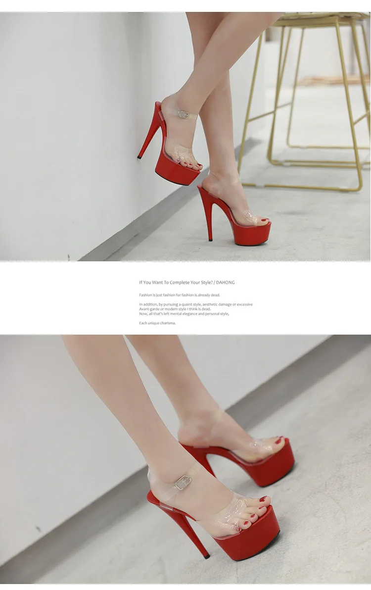 Summer 6 Color Red White Black Sandals Women Platform Shoes Sexy Nightclubs T Stage Shows High Heels 15cm Plus-size 34-41