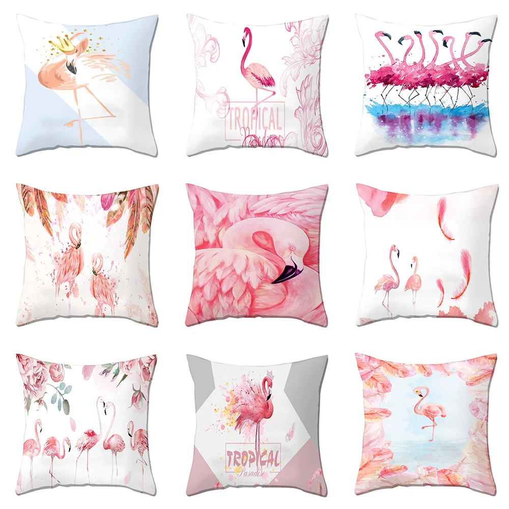 

ZEIMON Flamingo Pillowcase Color Animal Printed Home Decorative Feathers Throw Pillow Cushion Covers For Sofa