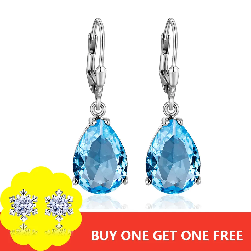 

GUYINKU Real 925 Sterling Silver Earrings Created Sky Blue Topaz Clip Earrings For Women Wedding & Engagement Jewelry Gift