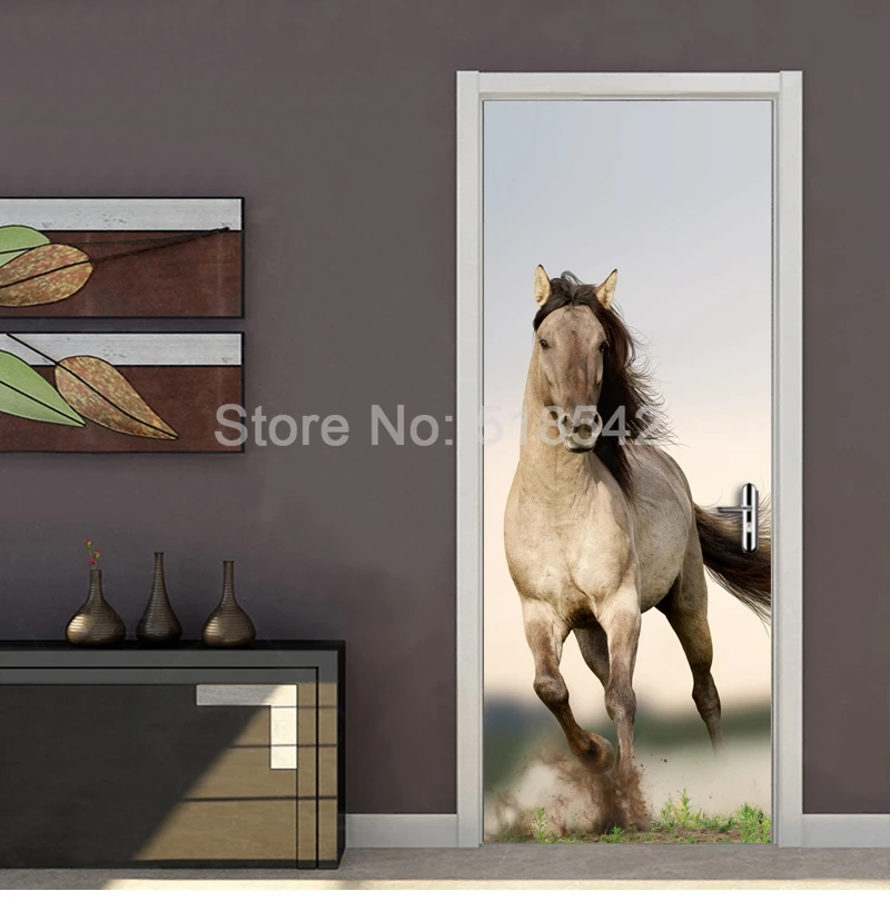 Лошадь 3D плакат кабинет дверь стикер s Съемный ПВХ самоклеющаяся Настенная Наклейка Водонепроницаемый Спальня наклейки для украшения комнаты