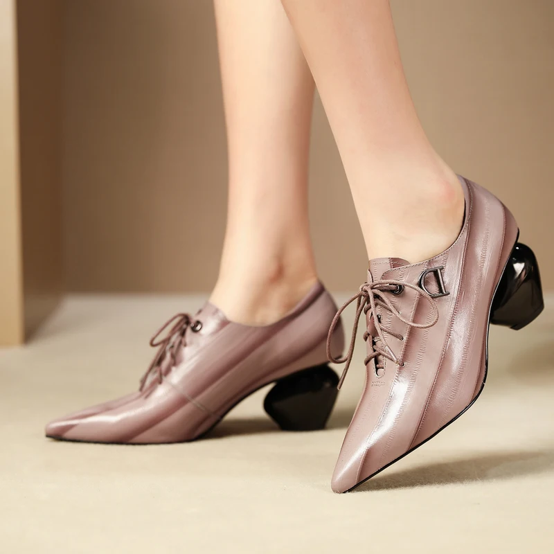 

Sexy Women High Heels Genuine Leather Platform Pumps Shoes Zapatos Mujer Sheep Leather Lace Up Wedding Shoes Chaussure Femme