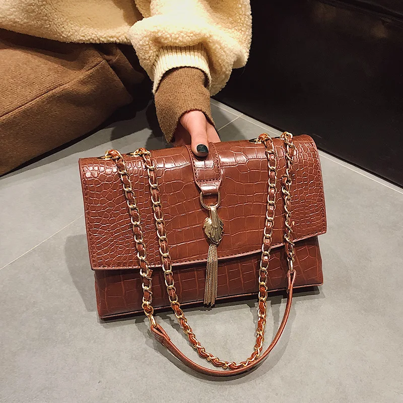 

2018 new chain mobile handbag Korean version of the fashion crocodile pattern shoulder Messenger bag luxury bag women handbags