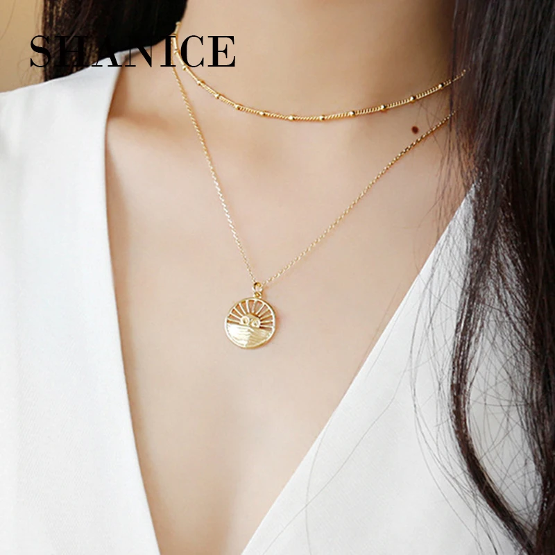 

SHANICE 100% 925 Sterling Silver Jewelry Punk Style Contracted Style Round Gold Sunflower Plate Pendant Necklaces for Women
