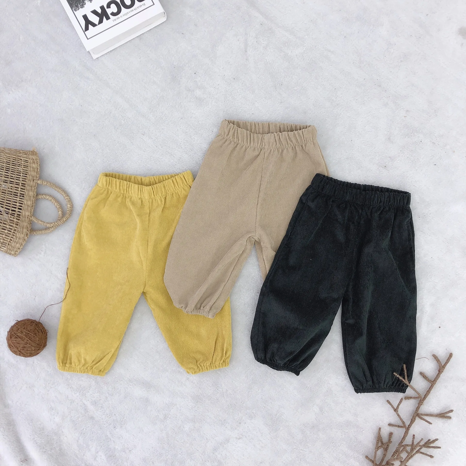 

Spring NEW arrival corduroy solid color casual pants for boys and girls Korean style solid color loose trousers