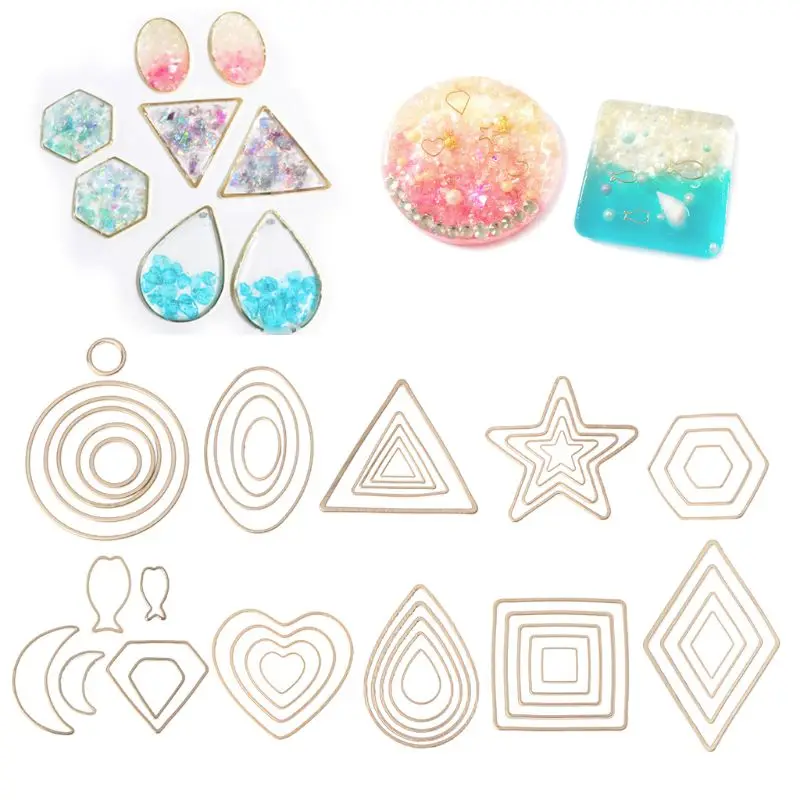 

One Set Round Square Geometric Metal Frame Jewelry UV Resin Charms Bezel Setting