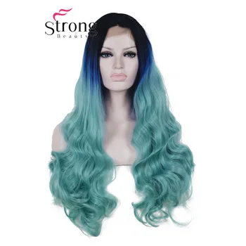 

StrongBeauty Long Wavy Synthetic Lace Front Wigs Heat Resistant Dark Roots Black Blue Ombre Hair Wig COLOUR CHOICES