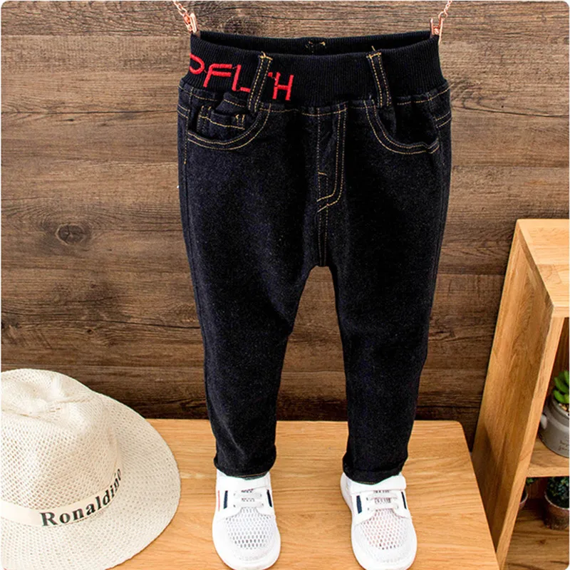 1 Winter Boys Pants Jeans Boy Ripped Jeans Broken Holes Kid Denim Pants Trousers Solid Cotton Elastic Waist