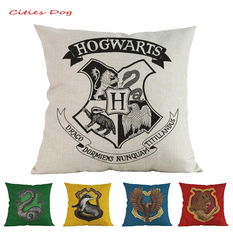 

Cushion Cover Harry Potter Decorative Pillow For Sofa Car Hufflepuff Gryffindor Slytherin Ravenclaw Linen Square Pillow Cases