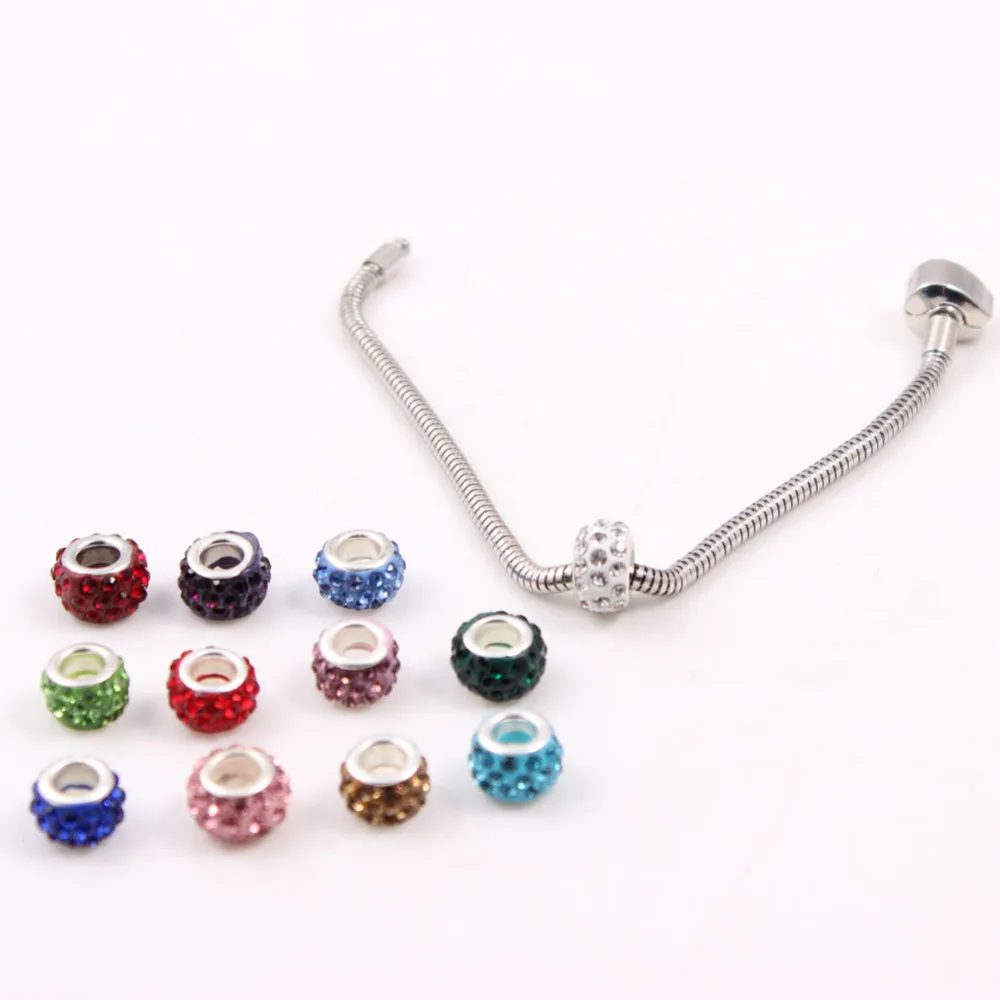 

Wholesale 120pcs Birthstones Beads 4.8mm Big Hole Crystal Rhinestones European Charm Shamballa Beads Disco Ball Spacer Beads