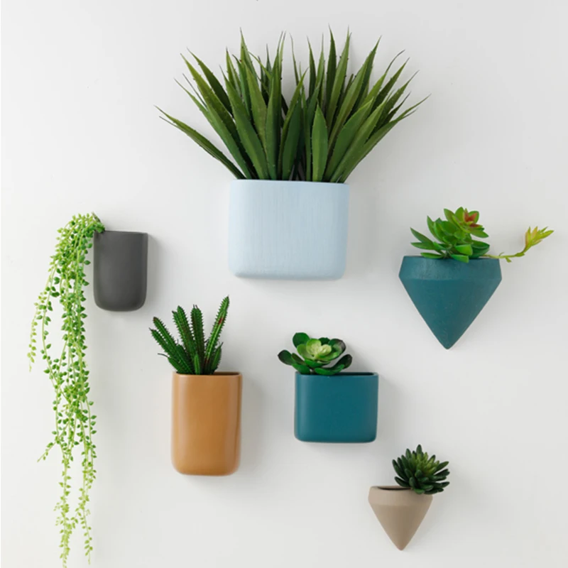 Nordic Hanging Ceramic Wall Vase, Decorative Pendant Green Plant Flowerpot, Home Decor Glass