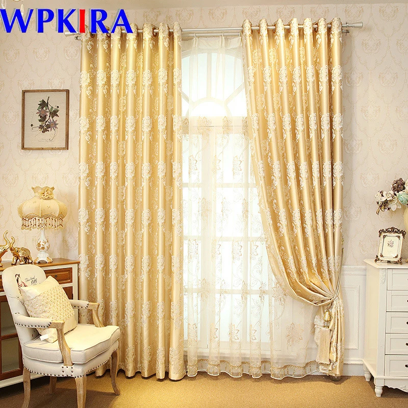 Europea moderna tejidos jacquard de lujo amarillo semi-cortinas para sala de estar dormitorio windows negro cortina HC090 y 4 Europea moderna tejidos jacquard de lujo amarillo semi-cortinas para sala de estar dormitorio windows negro cortina HC090 y 4