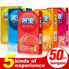50PCS Condoms For Men 5 Kind Ultra Thin Particle Thread Natural Latex Spike Condom Adult Sex