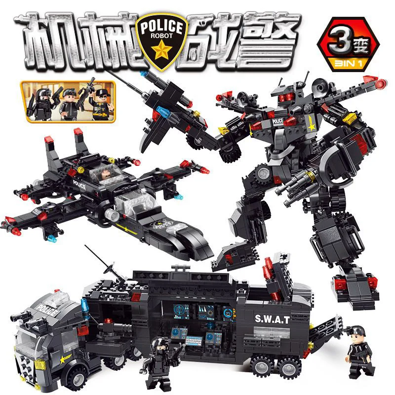 

2018 Transformation City Police Truck Fighter Robot Warrior legoing Building Blocks Sets Children Kid Technic Gift