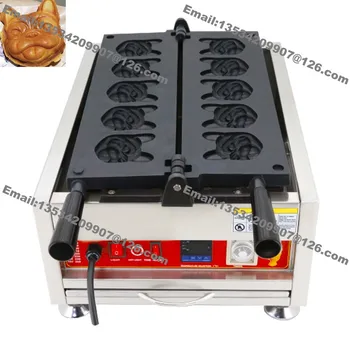 

Free Shipping Commercial Use Non Stick 110v 220v Electric Digital 5pcs French Bulldog Head Waffle Baker Machine Iron Maker