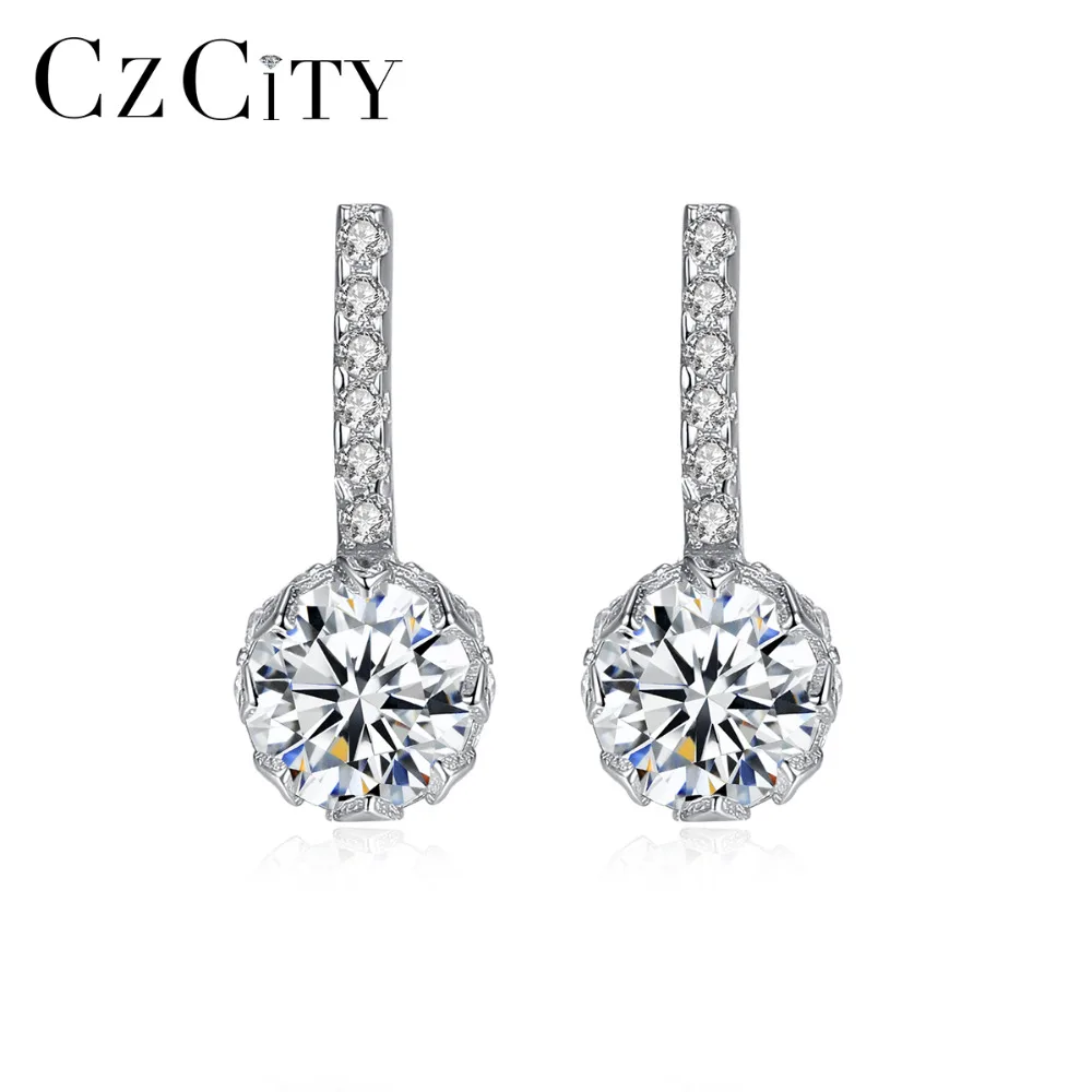 

CZCITY Genuine 925 Sterling Silver Round Drop Earrings for Women Anniversary Fine Jewelry Joyeria Fina Para Mujer Brincos SE0413