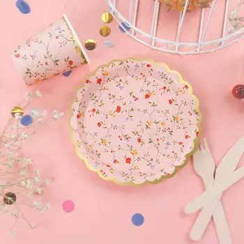 

10pc 7inch Retro Rural Flower Style Birthday Wedding Garden Party Supplies Cake Dish Disposable Paper Plates Baby Shower Favor