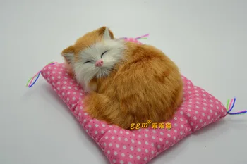 

about 10cm sleeping cat with Cloth pad,animal model toy polyethylene & furs resin handicraft,props,decoration gift d0170
