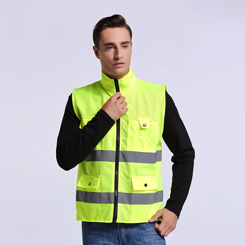 4-pockets reflective safety vest high visibility motorcycle warning safety vest running cycling waistcoat D9921