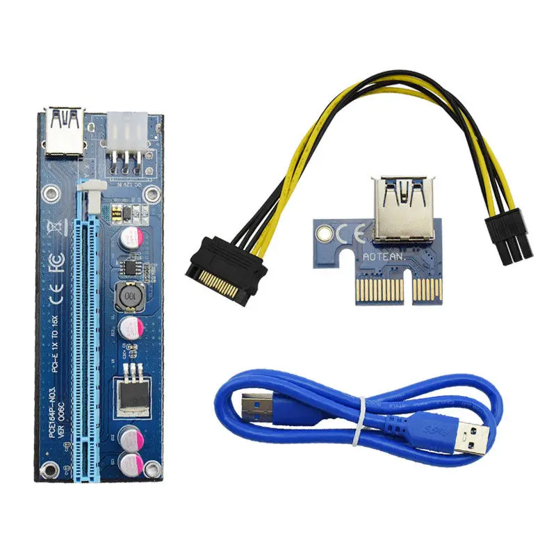 6GPU горная материнская плата с 6 шт. PCI-E Riser Card PCIE 1x to 16x адаптер удлинитель 1x to 16x USB 3,0 кабель для BTC Rig LTC Miner