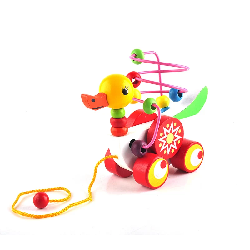

Baby Colorful Educational Duckling Trailer Toy Mini Around Beads Learning Game Multicolour Children Kids Baby Infant Wooden Toys