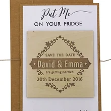 Персонализировать имена, дата гравированная деревянная карточка сохранить дату свадебные пригласительные бумажные открытки магниты, магнит на заказ, Свадебный предлагает