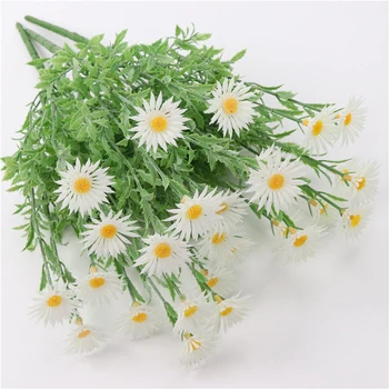 Artificial Flowers Fake Flowers Silk Plastic Artificial Daisy 9 Heads Bridal Wedding Bouquet for Home Garden Party