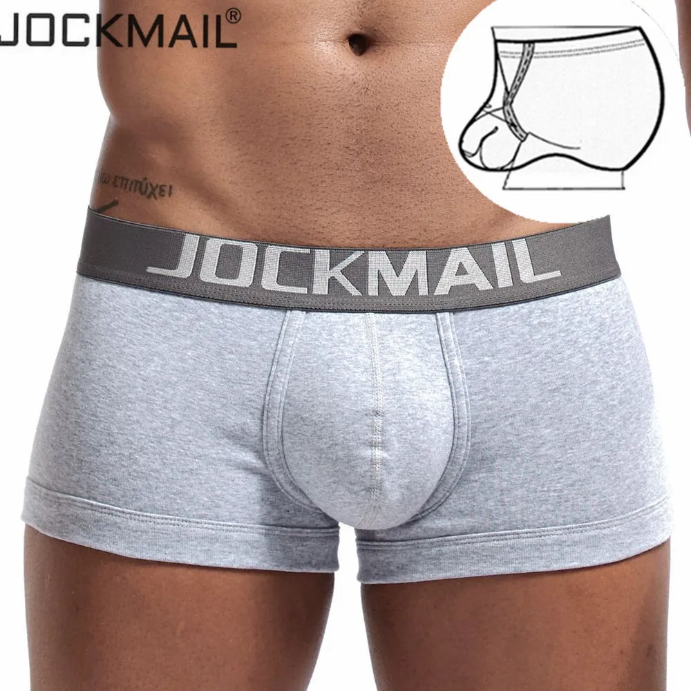 JOCKMAIL хлопковые мужские боксеры, соблазнительные мужские нижнее белье, u-выпуклая сумка, регулируемый размер, кольцо, петухи, мужские шорты, нижнее белье для геев