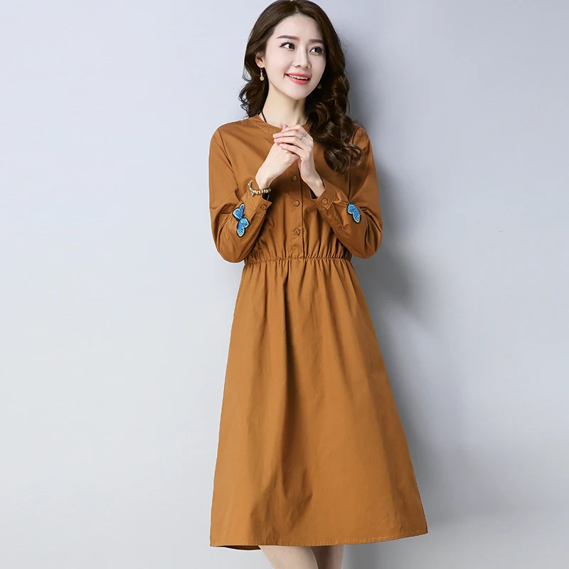 Осенне-весеннее женское платье, модные облегающие платья с эластичной резинкой на талии и вышивкой, платья с длинными рукавами, повседневная женская одежда ZY397