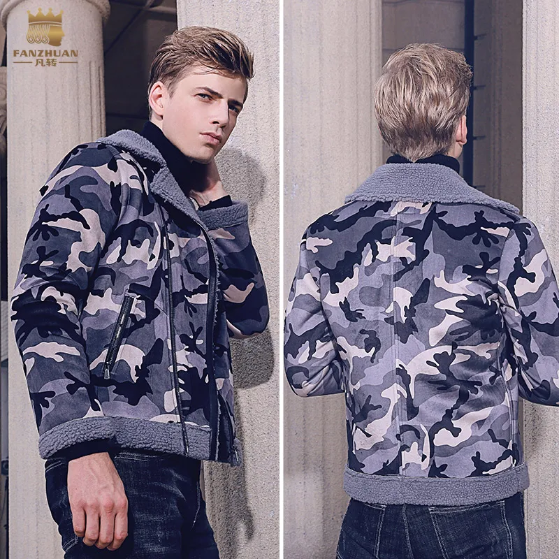 Fanzhuan, новая модная мужская зимняя черная зимняя шуба, камуфляжная куртка с отворотом на молнии, тонкая куртка 710169