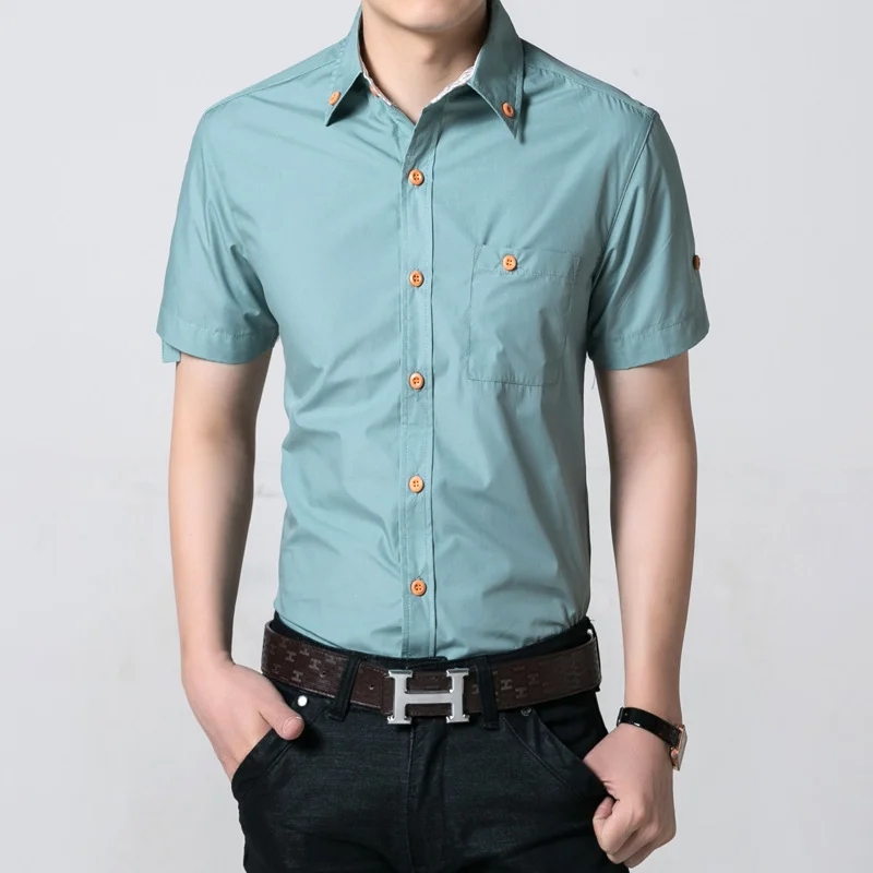 

Quality Good Mens Dress Shirt Short Sleeved Simple Solid Casual Slim Fit Shirts Brand Camisa Masculina Men Plaids Shirts