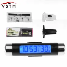 2in1 Car Digital LCD Temperature Thermometer Clock Calendar Automotive Blue Backlight Clock With Clip