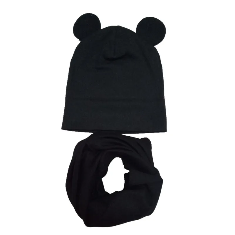 black ear set Г. Весенний Детский комплект с шапкой, осенне-зимний шарф с воротником для мальчиков и девочек, теплый шейный платок, детские вязаные шапки, комплекты хлопковая детская шапка, шарф - Цвет: black ear set