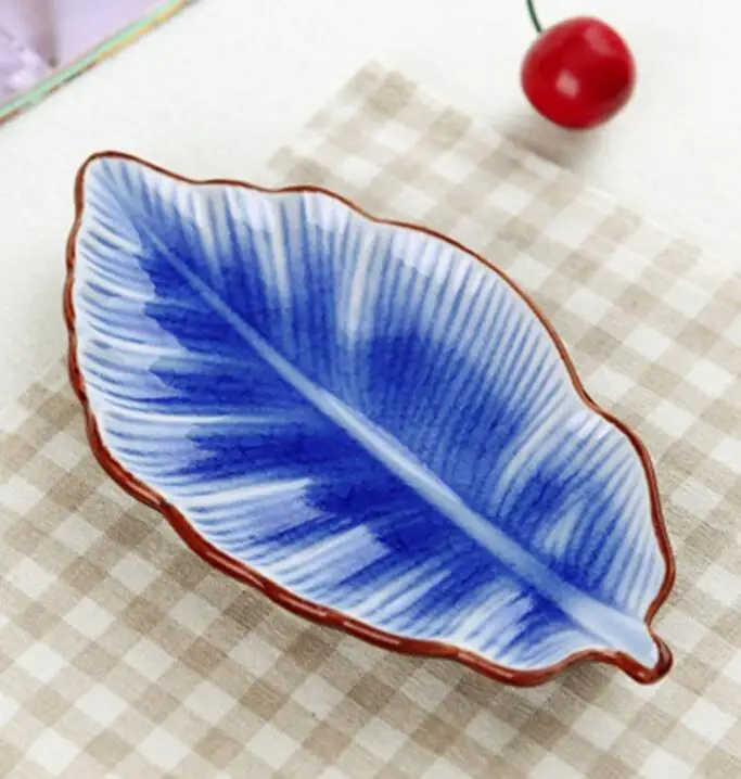 NOOLIM банановый лист форма блюдо в виде листа керамические блюда ледяная трещины глазурь прекрасные суши блюда посуда маленькая тарелка блюдо - Цвет: Blue