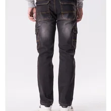 Осенние и зимние рабочие многокарманные эластичные черные прямые мужские Джинсы 6XL 7XL свободный размер плюс большой размер повседневные брюки