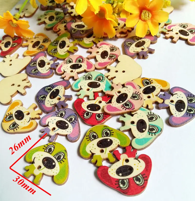 

wooden Button clasp wholesale Painted eyes cute little dog cartoon wood buttons, button 20 PCS a pack of children