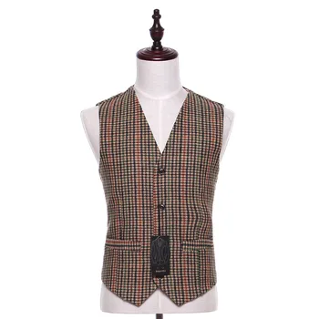 

New Men Suit Vest Plaid Fabrics Cotton Casual Wedding Tuxedo Formal Business Suits Blazer Costum Made Waistcoat Size XS-4XL