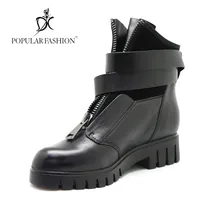 

Woman Winter Shoes Genuine Leather Martin Ankle Boots Womans Motorcycle Boots Autumn Short Plush Cow Leather Botas Size 35-42