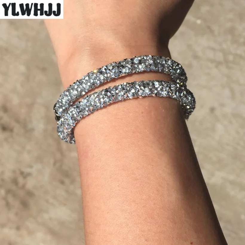 

YLWHJJ brand 2017 new women Silver crystal Magnet bracelet girl hot full Rhinestones glisten Bangles statement fashion jewelry