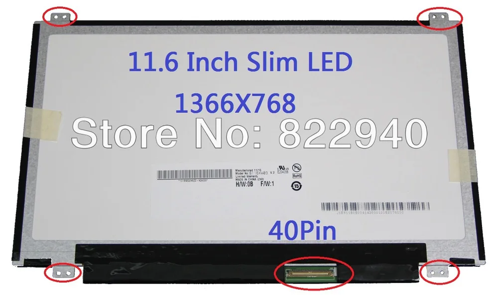 

11.6" LED Slim LCD Screen For ACER ASPIRE ONE 722 AO722-BZ454 P1VE6 Notebook Display Matrix