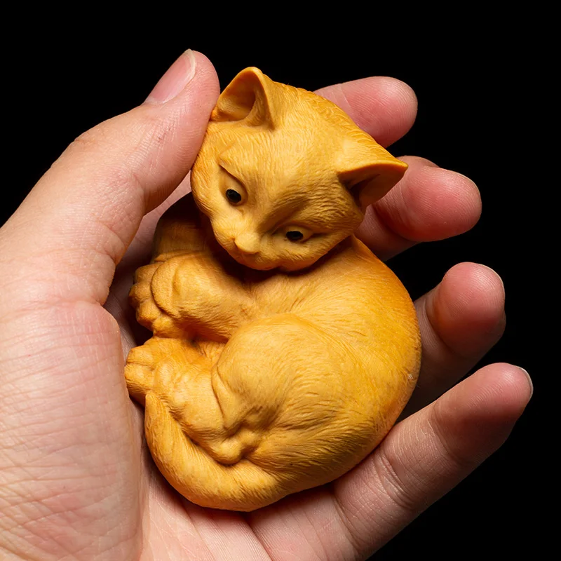 Прекрасная счастливая кошка деревянные кошки игрушки статуи резьба по дереву