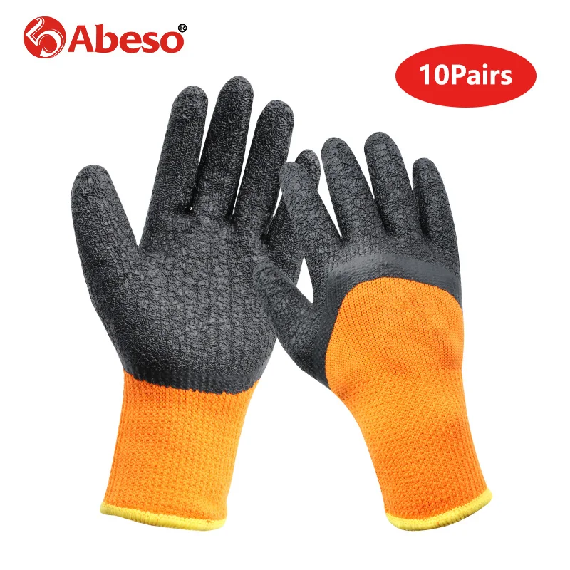 

10 Pairs Plush Thicken Safety Gloves Oil-proof Waterproof Cut-Resistant Durable Orange Core Black Rubber Working Gloves