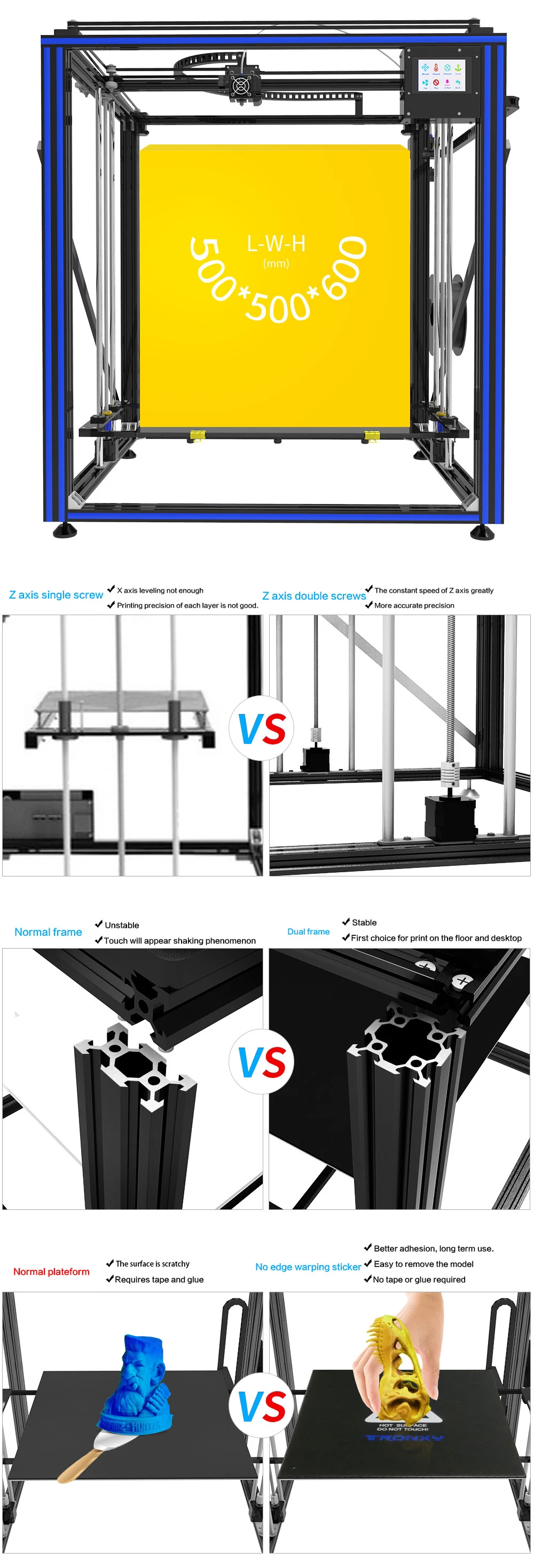 DIY X5ST-500 3d принтер комплект размера плюс 500*500*600 с высоким источником питания HD сенсорный экран