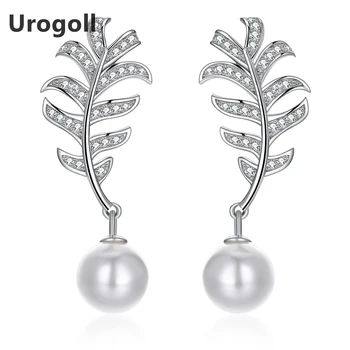 

Genuine 925 Sterling Silver Earring Silver Stud earring Feather shell Pearl Crystal Earrings for Women Fashion Jewelry GIfts