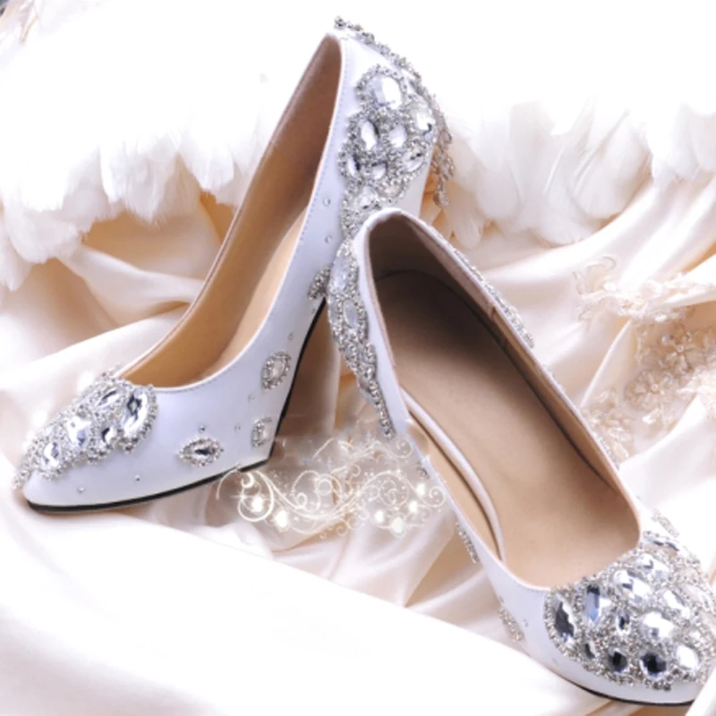 Silver Crystal Woman Wedding Dress Shoes Woman Bridal Shoes Lady Rhinestone Party Prom Shoes High Heel Shoes Free Shipping