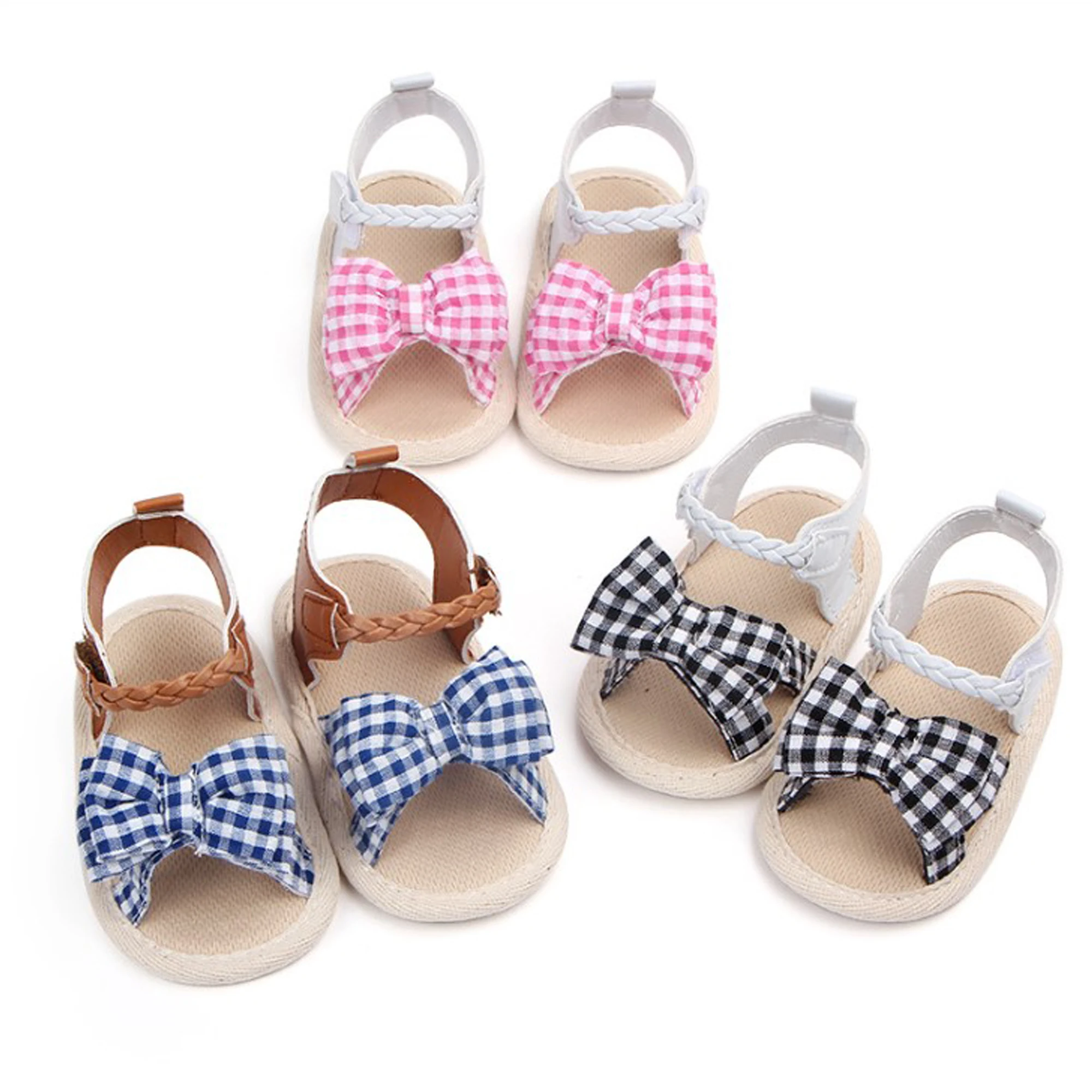 

BK Baby Girl Sandals Summer Cotton Fabric With Bow Baby Sandals Cork Bottom Toddler Girls 2019 New Arrival Newborn Sandals