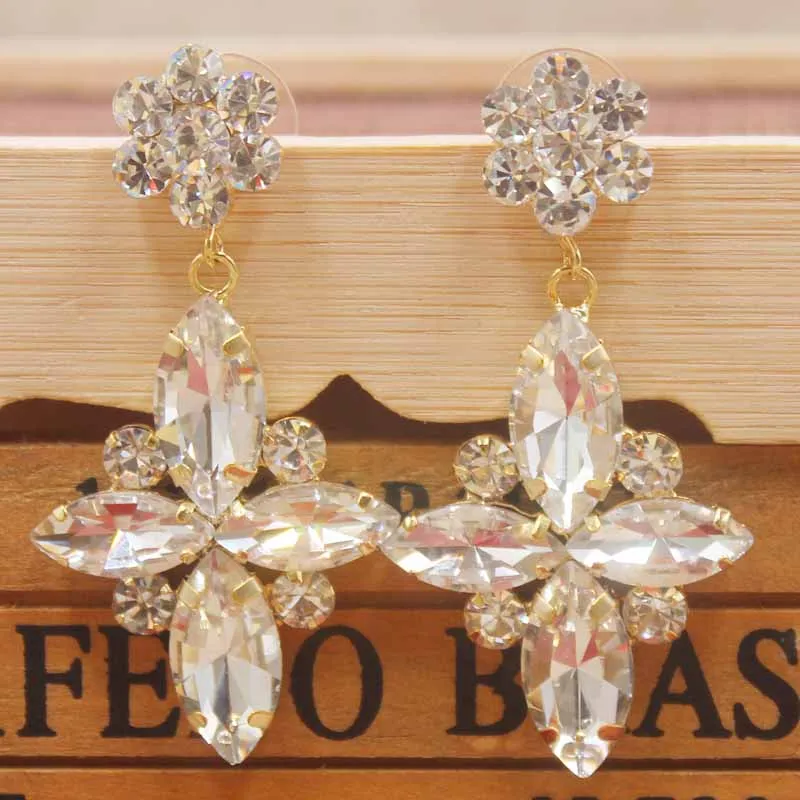 Zerong Multi rhinestone dangling earring gold crystal stone earring silver shiny women earring wedding /party deoration earring - Окраска металла: same as pic