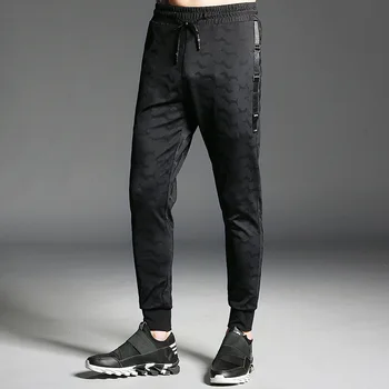 

Pants Men Joggers 2018 Spring Summer Black Safari Style Mid Waist Full Length Spliced Drawstring Trousers Cotton