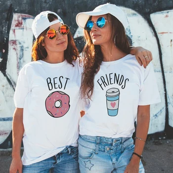 

BFF Female T-shirt Best Friends T Shirt Harajuku Kawaii Paired T-shirts White Tshirt New Arrival 2019 Tumblr Tshirt Streetwear
