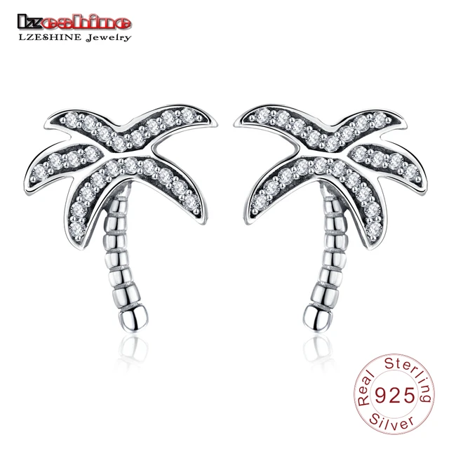 Lzeshine New Collection 925 Sterling Silver Sparkling Clear Cz Palm Lzeshine New Collection 925 Sterling Silver Sparkling Clear Cz Palm Tree Stud Earrings For Women Authentic