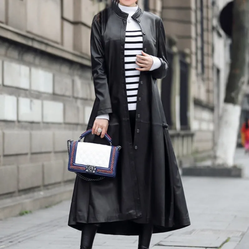 Высокое качество Vogue длинные из искусственной кожи пальто Jaqueta Couro Feminina Евро Мода черный уличная Casaco для женщин; большие размеры